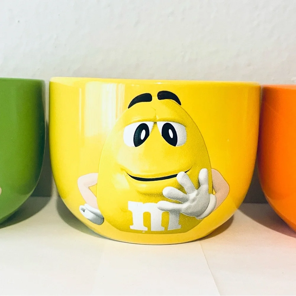 M & M's Orange, Yellow, Green Ceramic Snack Bowls Set 10 oz‎ (2021)